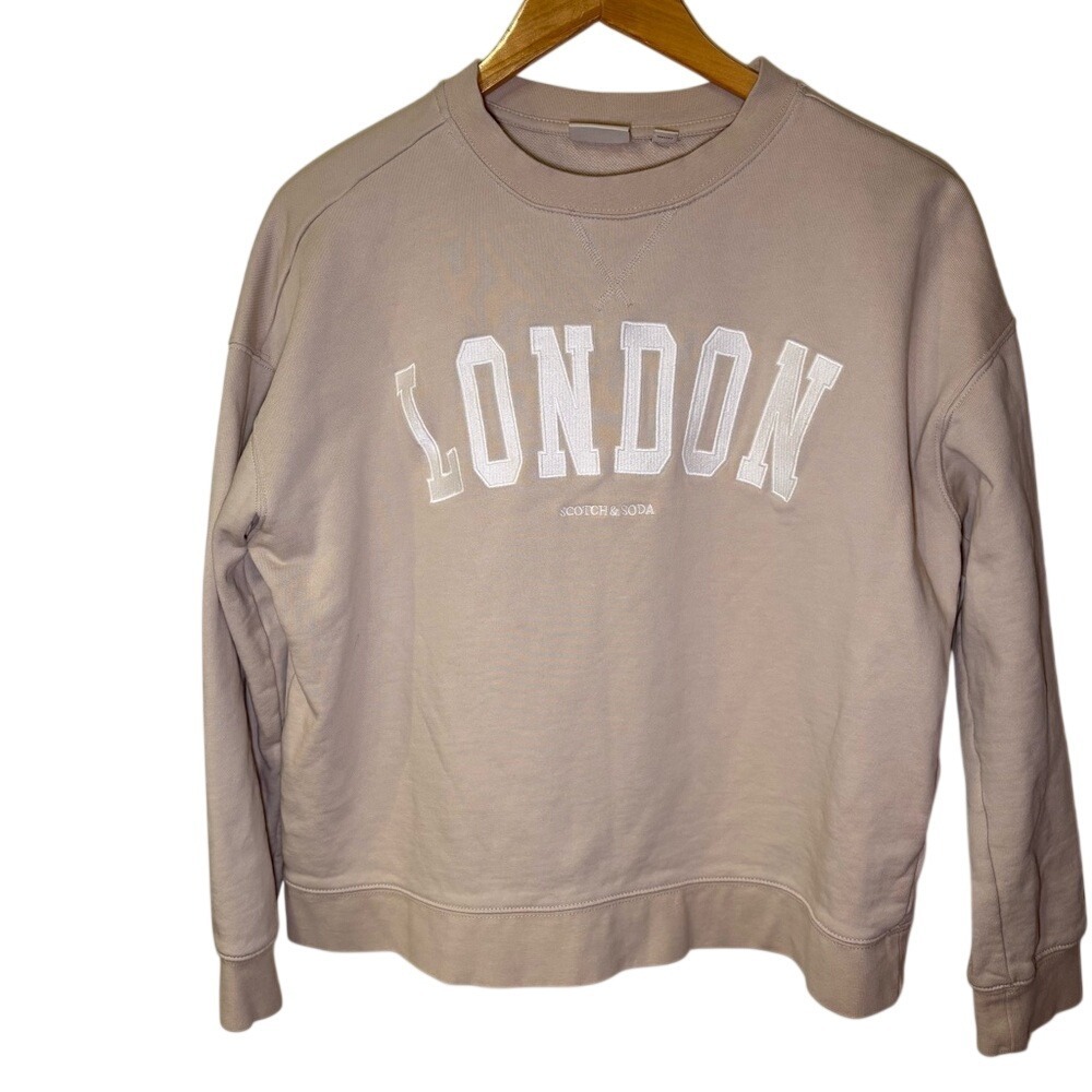 Scotch & Soda London Embroidered Crewneck Sweatshirt | Neutral Preppy‎ M
